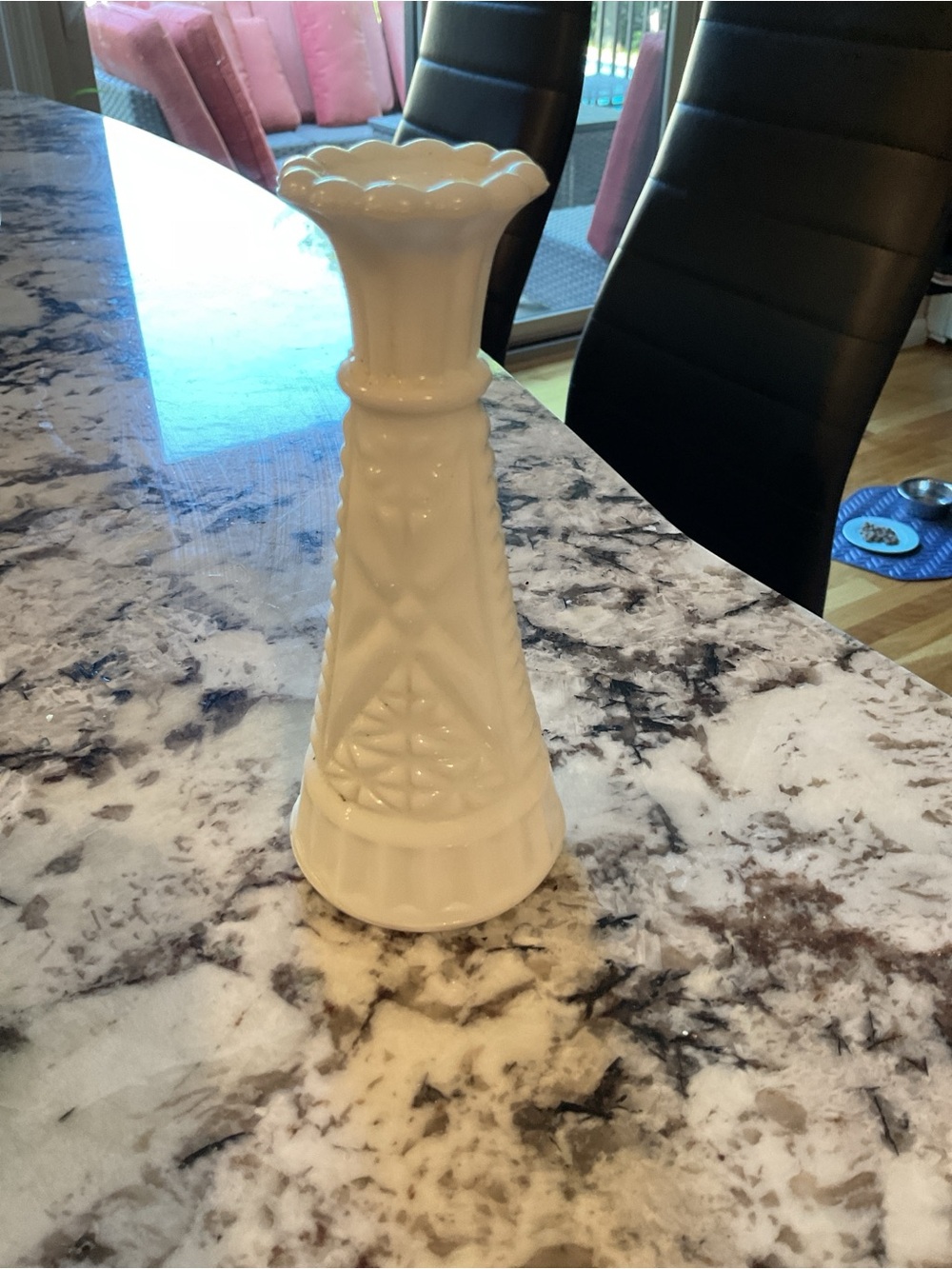 Vintage Milk Glass Bud Vase Scalloped Edge Diamond Star Pattern - Elegant Accent